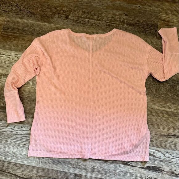 Vintage America Pink V-Neck Waffle Knit Long Sleeve Shirt Size Large - Picture 4 of 5